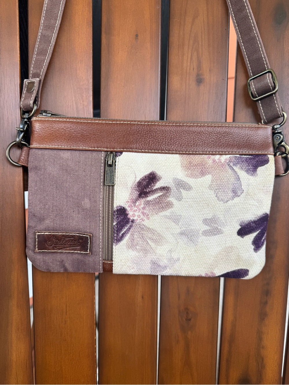 Floral Canvas Crossbody Bag in Purple and Cream